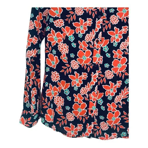 Banana Republic Classic Fit‎ Floral Coral Navy Blue Blouse Top Size Small - Picture 7 of 8